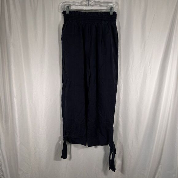Gianni Bini Silk Blend Pants Women's Medium Navy Blue Pull On Pockets Elastic Wa - Picture 1 of 8